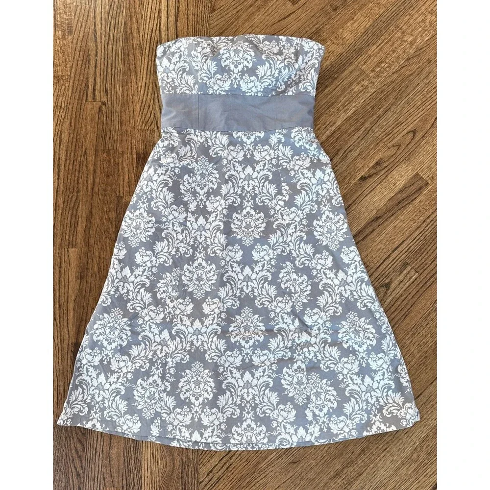 Ann Taylor Loft Womens Gray White Strapless Fit & Flare Dress Size 0